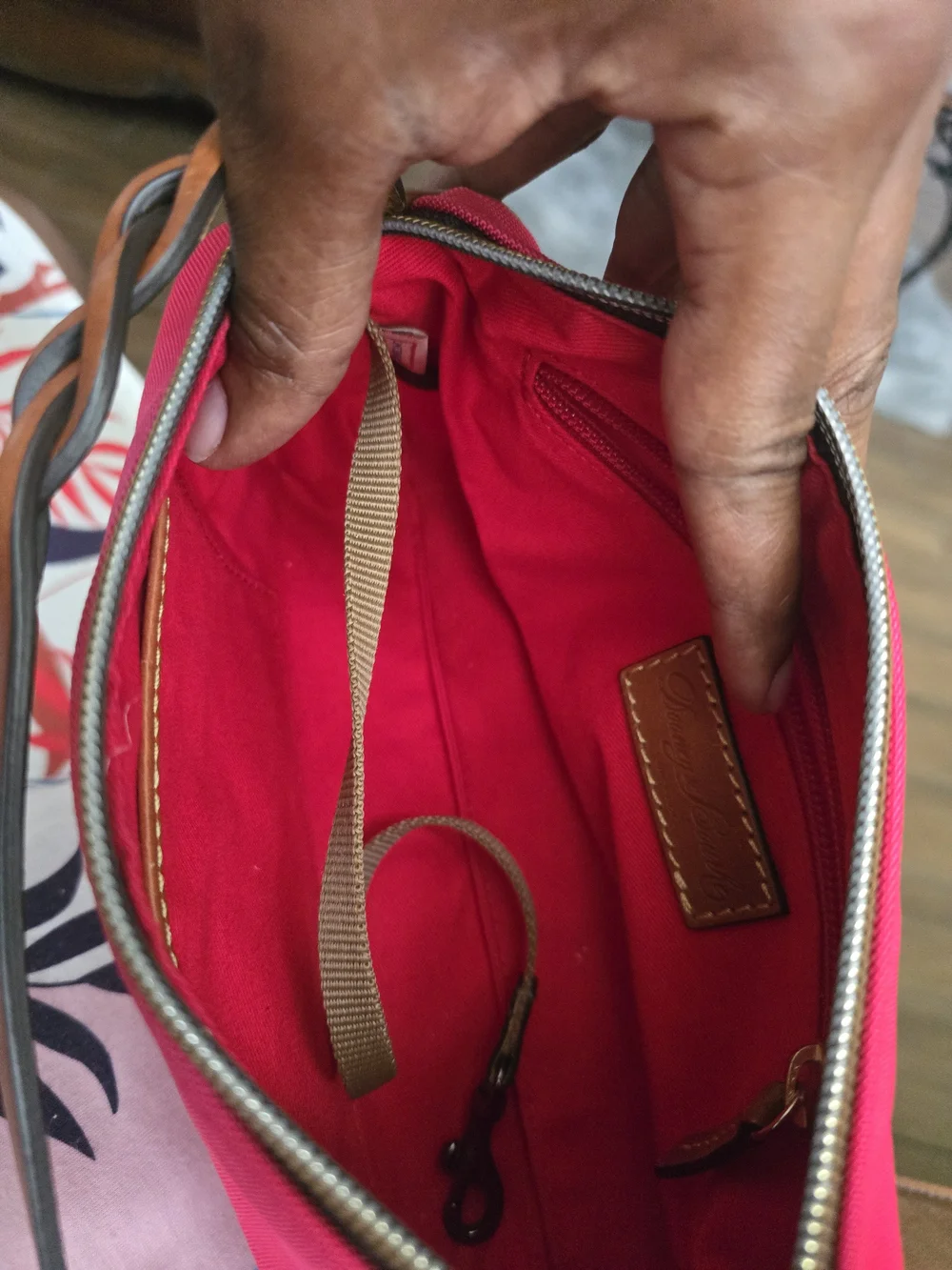 Dooney And Bourke  Red/Pink Shoulder Bag with Brown Strap